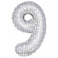 Folieballon 9 Zilver Dots