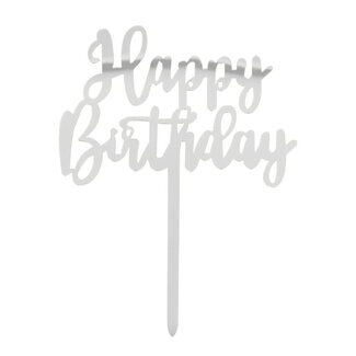 Boland Taart Topper Happy Birthday Zilver - 15,5x11cm