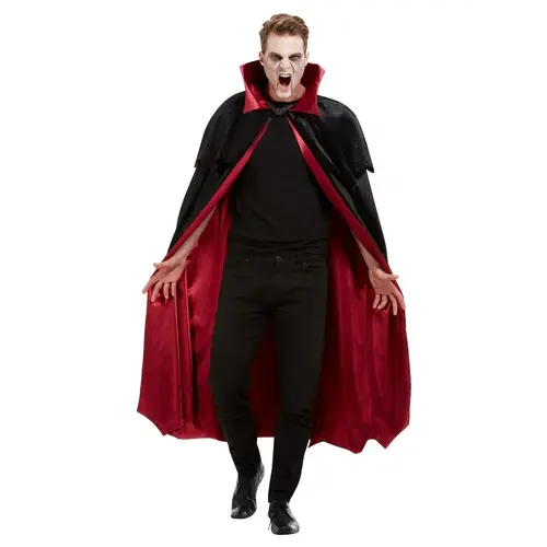 Deluxe Vampire Cape, Black, Velour with Red Lining 