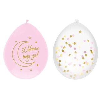 Haza-Witbaard Ballonnen Baby Safari Pink ’Welcome Baby Girl’ - 30cm - 6st