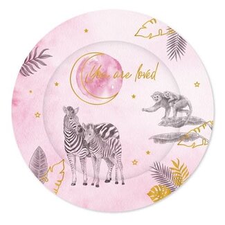 Haza-Witbaard Bordjes Baby Safari Pink ’You are loved’ - 18cm - 8st