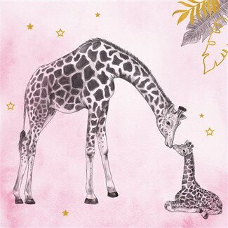 Servetten Baby Safari Pink ’You are loved’ - 25cm - 20st Servetten Baby Safari Pink ’You are loved’ - 25cm - 20st