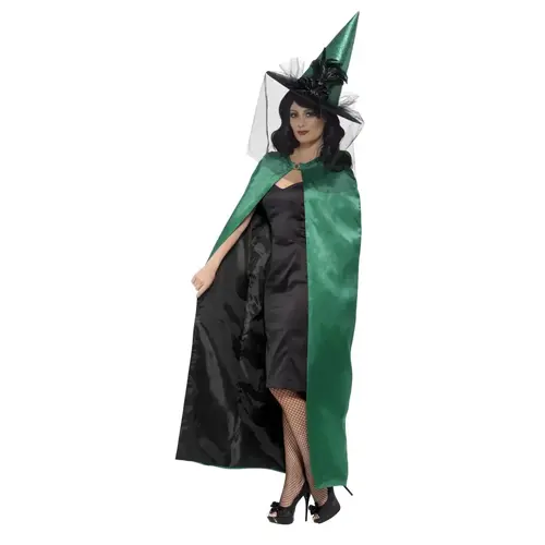 Deluxe Omkeerbare Heksencape - Groen & Zwart 