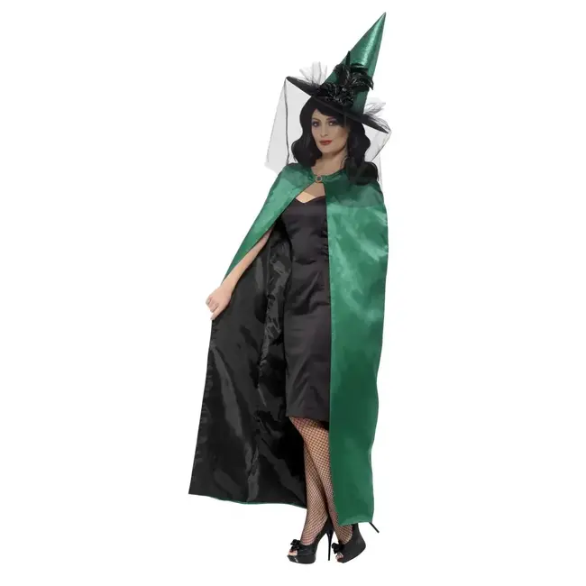Deluxe Omkeerbare Heksencape - Groen & Zwart