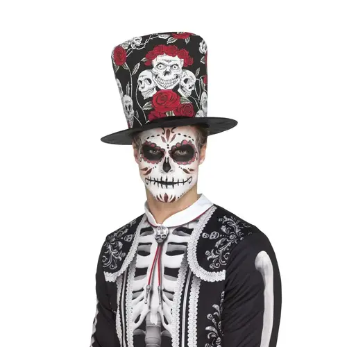 Day of the Dead Skull & Rose Hoge Hoed 