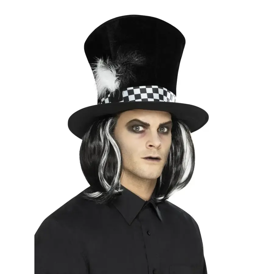 Dark Tea Party Top Hat - Black with Hair-1