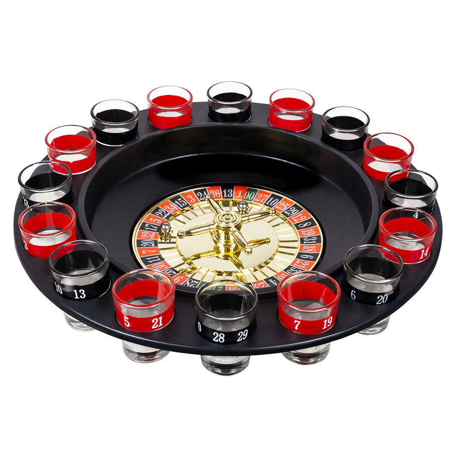 Casino Drankspel Roulette - rad Ø 30 cm, 16 shotglaasjes en 2 balletjes-1