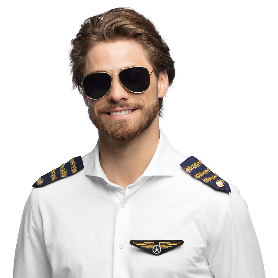 Set Piloot - 3 delig-  (partybril, badge en schouderstukken)-1