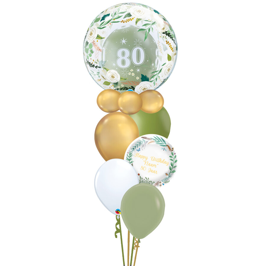 Double Bubble Natural Floral Balloon Set Met Naam-1