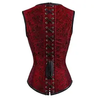 thumb-Red Double Buckle Straps Steampunk Corset-3