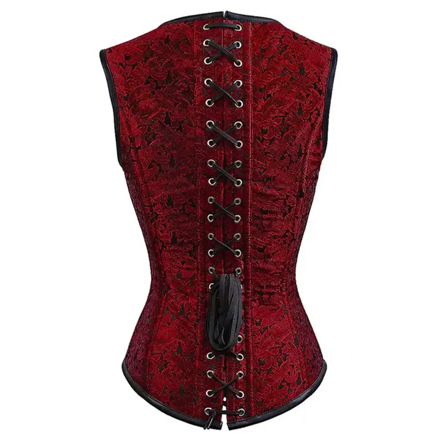 Red Double Buckle Straps Steampunk Corset-3