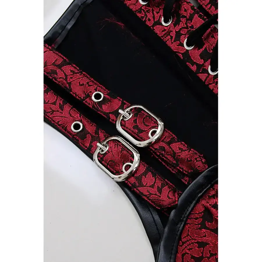 Red Double Buckle Straps Steampunk Corset-5