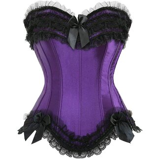 Purple Layered Lace Trim Satin Burlesque Strapless Corset