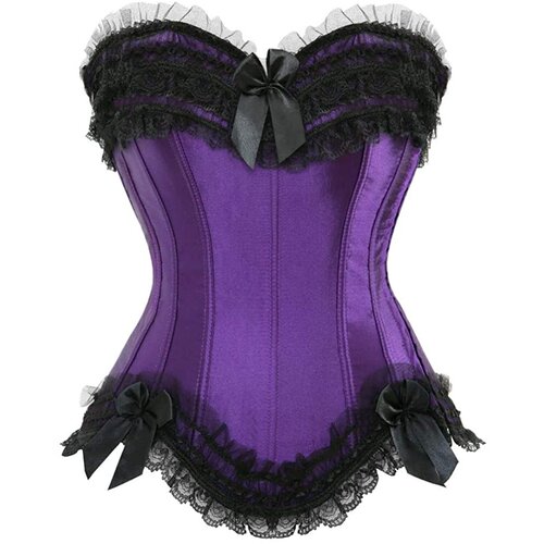 Purple Layered Lace Trim Satin Burlesque Strapless Corset 