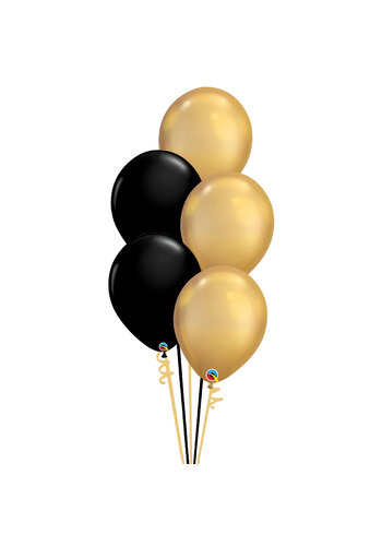 Staander Black & Gold - 5 Heliumballonnen 