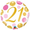 Qualatex Folieballon 21 Pink & Gold Dots  - 45cm