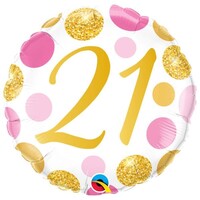 Folieballon 21 Pink & Gold Dots  - 45cm