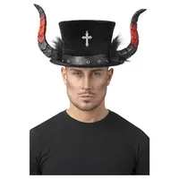 Deluxe Devil Top Hat - with Horns & Marabou