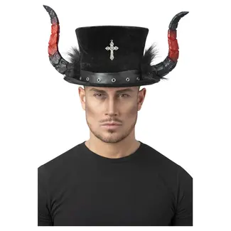 Smiffy's Deluxe Devil Top Hat - with Horns & Marabou