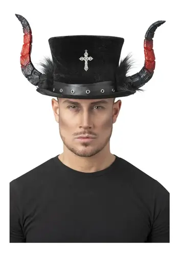 Deluxe Devil Top Hat - with Horns & Marabou 