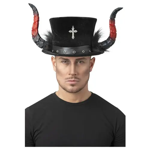 Deluxe Devil Top Hat - with Horns & Marabou 