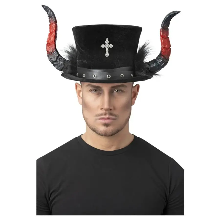 Deluxe Devil Top Hat - with Horns & Marabou-1
