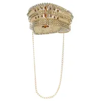Fever Deluxe Sequin Studded Captains Hat - Gold with Chain