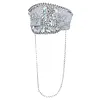 Fever Fever Deluxe Sequin Studded Captains Hat - Silver with Chain