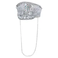 Fever Deluxe Sequin Studded Captains Hat - Silver with Chain