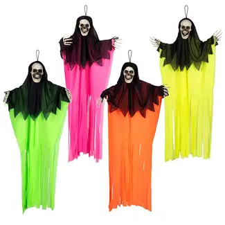 Boland Hangdecoratie Schedelspook 4 neon kleuren ass. - 90 cm