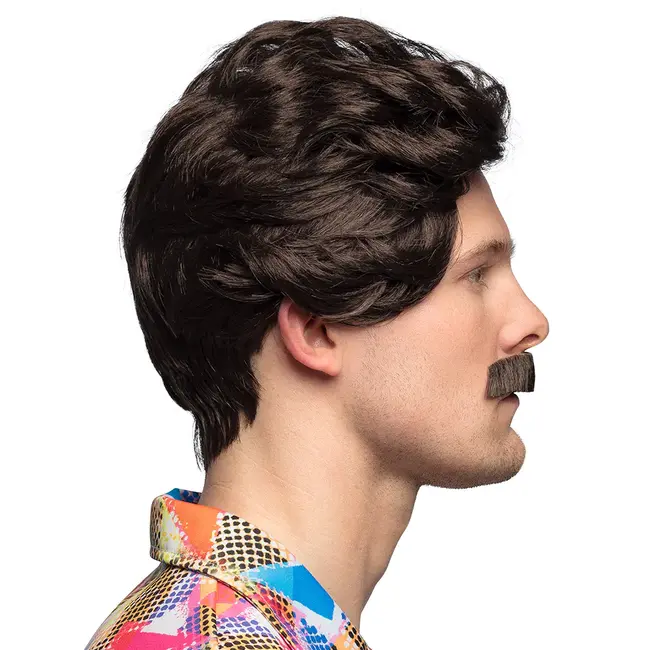 Pruik Vance met Snor - Bruin