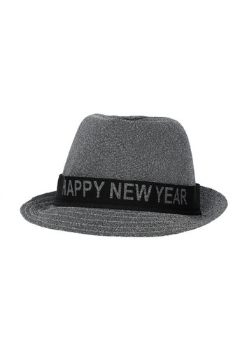Trilby Hoed 'Happy New Year' Zilverkleurig 