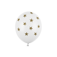 thumb-Heliumballon Wit - Gouden Sterren - 30 cm-1