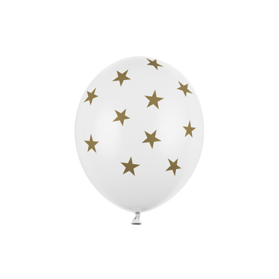 Heliumballon Wit - Gouden Sterren - 30 cm-1