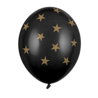Heliumballon Zwart - Gouden Sterren - 30 cm