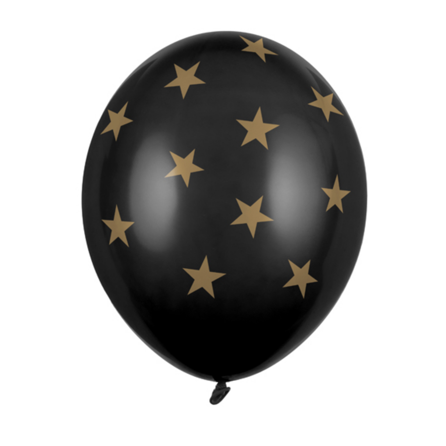Heliumballon Zwart - Gouden Sterren - 30 cm-1
