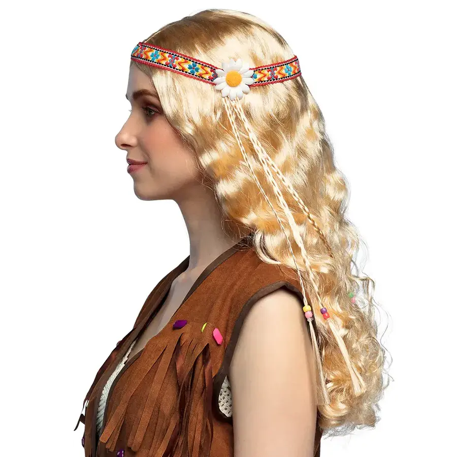 Pruik Hippie met Hoofdband - Blond-2