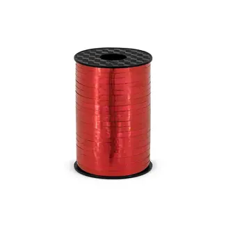 PartyDeco Rol Lint Metallic - Rood - 5 mm x 500 mtr