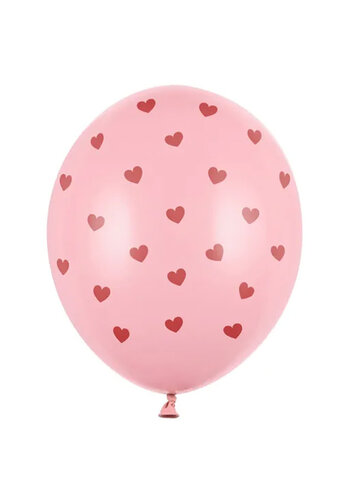 Helium Ballon Roze met Rode Hartjes - (28cm) 