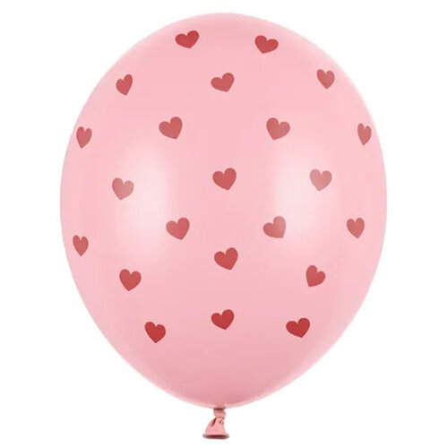 Helium Ballon Roze met Rode Hartjes - (28cm) 