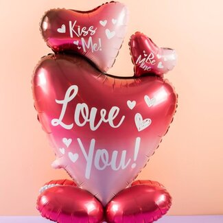 Folat Staande Folieballon - Ombre Love - 3 harten - 77 cm