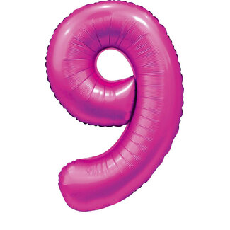 Globos Folieballon Cijfer 9 Satijn Hot Pink - 86cm