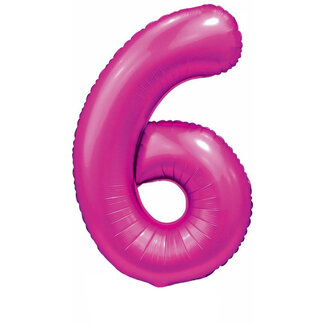 Globos Folieballon Cijfer 6 Satijn Hot Pink - 86cm