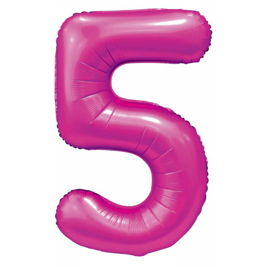Folieballon Cijfer 5 Satijn Hot Pink-1