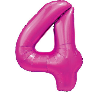 Globos Folieballon Cijfer 4 Satijn Hot Pink - 86cm