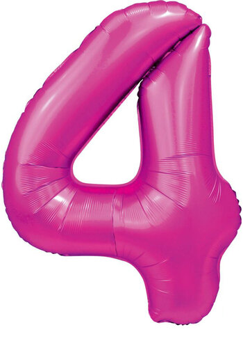 Folieballon Cijfer 4 Satijn Hot Pink - 86cm 