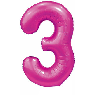 Globos Folieballon Cijfer 3 Satijn Hot Pink - 86cm