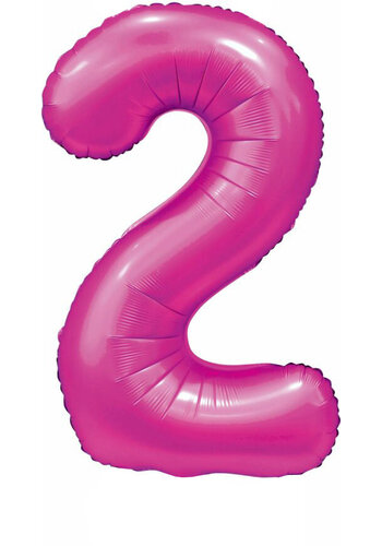 Folieballon Cijfer 2 Satijn Hot Pink - 86cm 