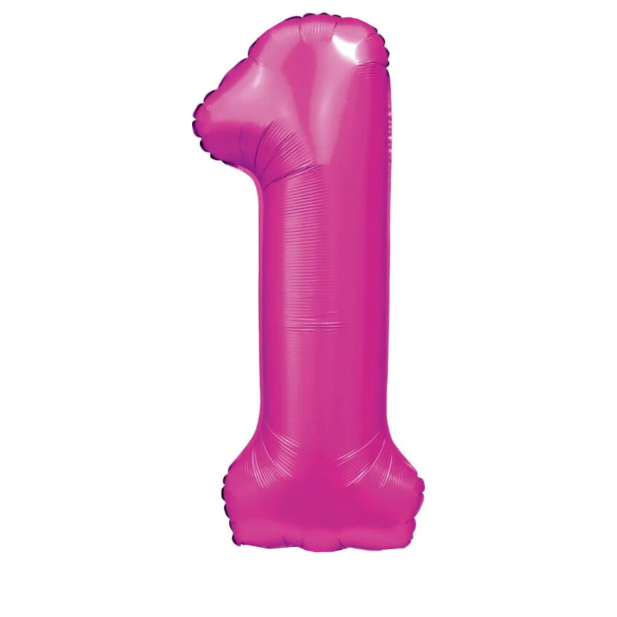 Folieballon Cijfer 1 Satijn Hot Pink-1