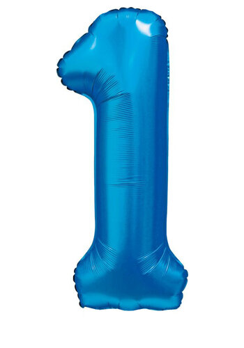 Folieballon Cijfer 1 Satijn Blauw - 86cm 